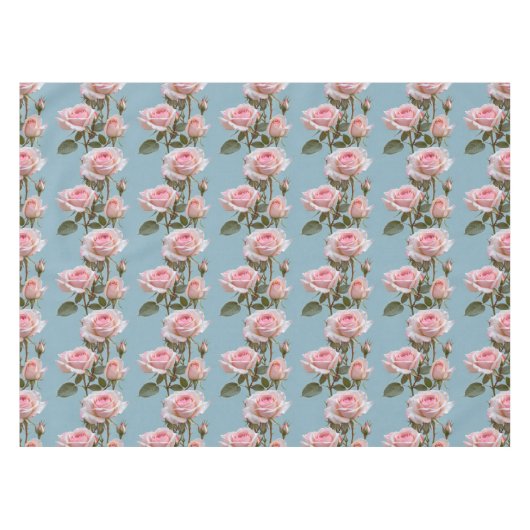 Pastel Pink Roses On A Soft Sky Blue Background  テーブルクロス (正面(横))