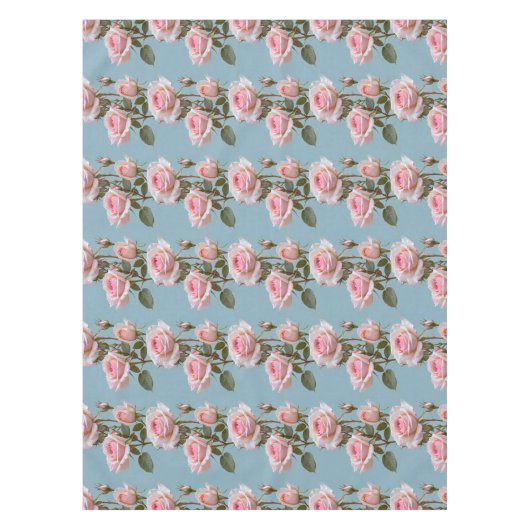 Pastel Pink Roses On A Soft Sky Blue Background  テーブルクロス (正面)