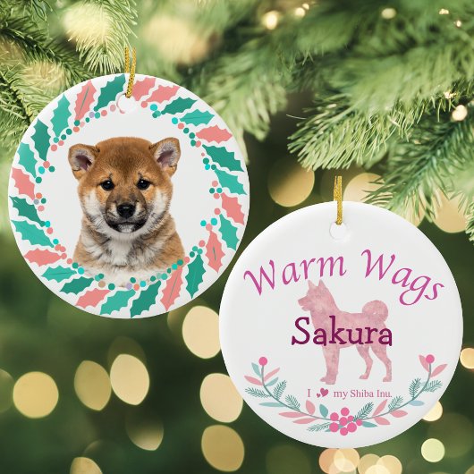 Pastel Pink Shiba Inu | Personalized Christmas セラミックオーナメント