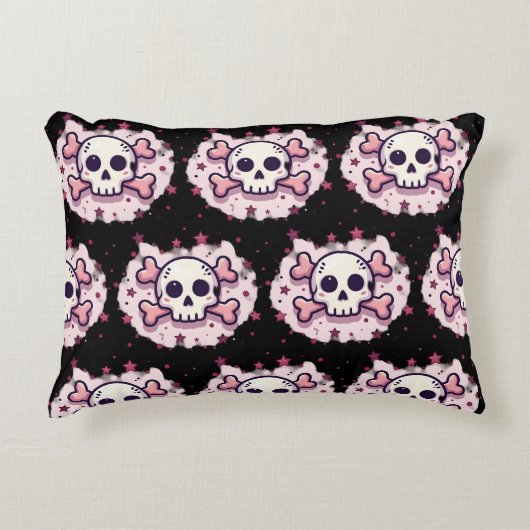 Pastel Pink Skull and Crossbones アクセントクッション (正面)