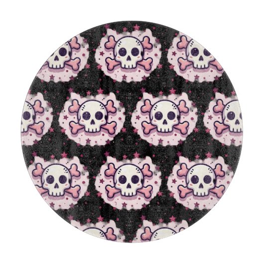Pastel Pink Skull and Crossbones カッティングボード (正面)