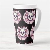 Pastel Pink Skull and Crossbones カフェラテマグ (右アングル)