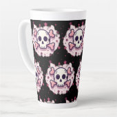 Pastel Pink Skull and Crossbones カフェラテマグ (左アングル)