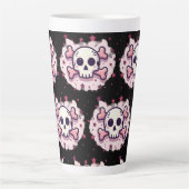 Pastel Pink Skull and Crossbones カフェラテマグ (正面)