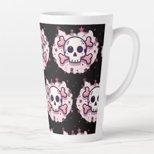 Pastel Pink Skull and Crossbones カフェラテマグ (右)