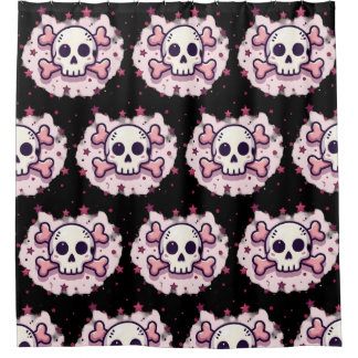 Pastel Pink Skull and Crossbones シャワーカーテン