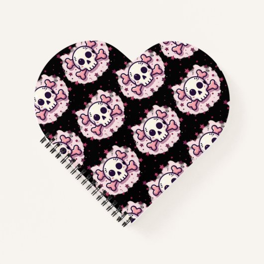 Pastel Pink Skull and Crossbones ノートブック (正面)