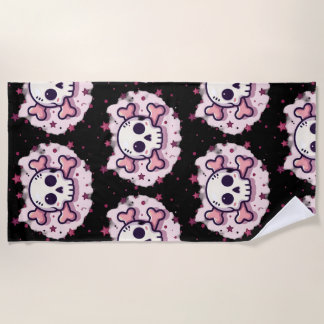 Pastel Pink Skull and Crossbones ビーチタオル