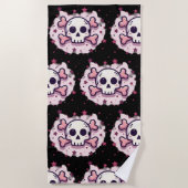 Pastel Pink Skull and Crossbones ビーチタオル (正面)
