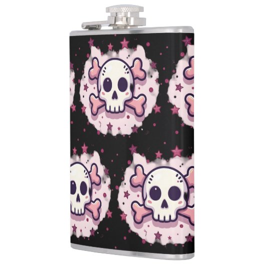 Pastel Pink Skull and Crossbones フラスク (左)