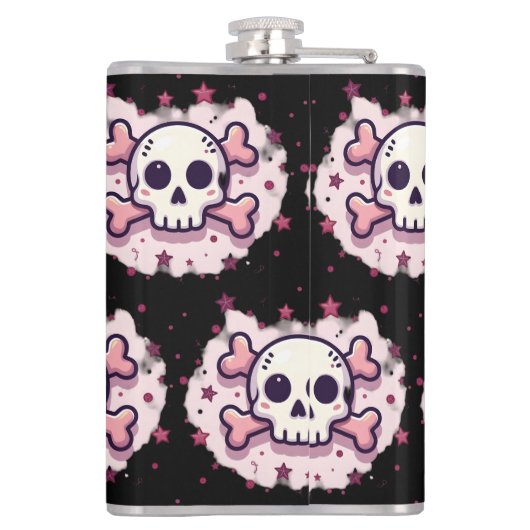 Pastel Pink Skull and Crossbones フラスク (裏面)