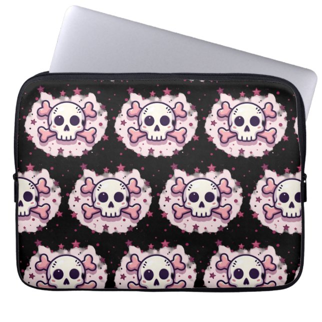 Pastel Pink Skull and Crossbones ラップトップスリーブ (正面)