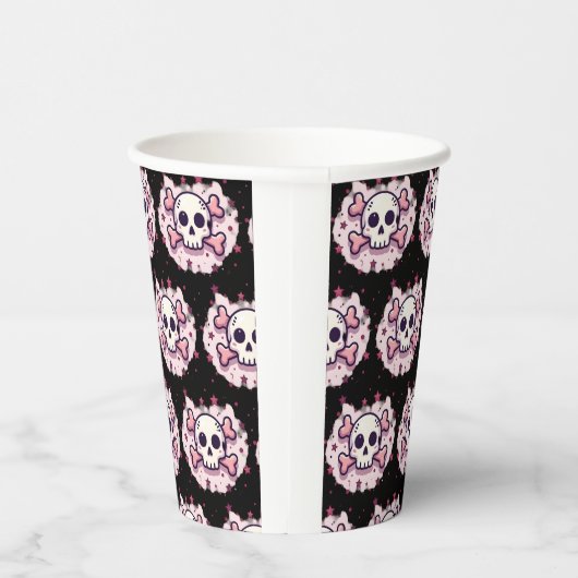 Pastel Pink Skull and Crossbones 紙コップ (右)