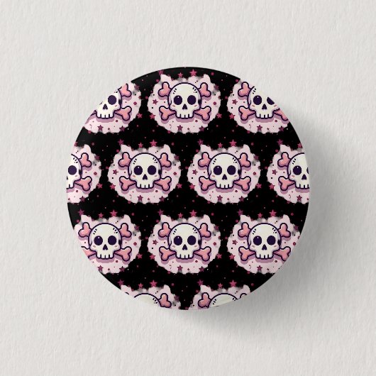 Pastel Pink Skull and Crossbones 缶バッジ (正面)
