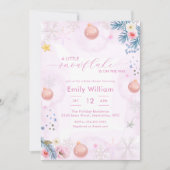 Pastel Pink Snowflake Floral Winter Baby Shower 招待状 (正面)