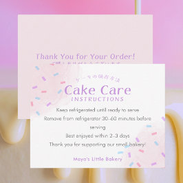Pastel Pink Sprinkle Cake Care Instructions サンキューカード