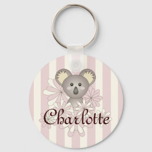 Pastel Pink Stripe Cute Baby Koala Custom キーホルダー