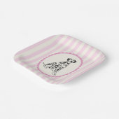 Pastel Pink Stripes and Black Dog Illustration ペーパープレート (傾斜あり)