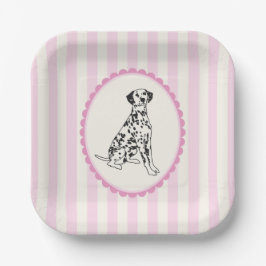Pastel Pink Stripes and Black Dog Illustration ペーパープレート