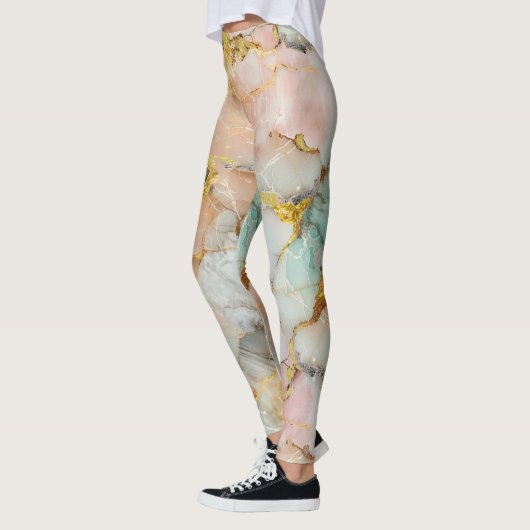 Pastel Pink, Teal, White Marble レギンス (左)
