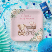 Pastel Pink Teddy Bear Baby Shower Paper Plate ペーパープレート (パーティー)