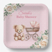 Pastel Pink Teddy Bear Baby Shower Paper Plate ペーパープレート (正面)