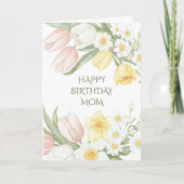 Pastel Pink Tulips Daffodils Floral Birthday Card カード (正面)