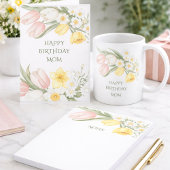Pastel Pink Tulips Daffodils Floral Birthday Mug コーヒーマグカップ