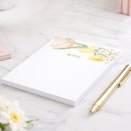 Pastel Pink Tulips Daffodils Spring Floral Notepad ノートパッド