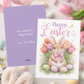 Pastel Pink Tulips Easter Bunny Happy Easter シーズンカード