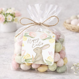 Pastel Pink Tulips & Yellow Daffodils Happy Easter スクエアシール