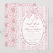 Pastel Pink Vintage Fancy Floral Baptism 招待状 (正面/裏面)