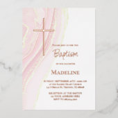 pastel pink watercolor Baptism 箔招待状 (正面)