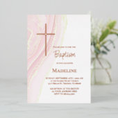 pastel pink watercolor Baptism 箔招待状 (立ち正面)