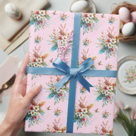 Pastel Pink Watercolor Floral Cross Easter  ラッピングペーパー