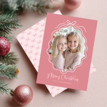 Pastel Pink Wavy Bow Frame Photo Christmas