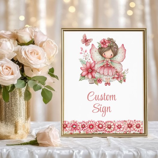 Pastel Pink Whimsical Fairy Floral 4th Birthday  ポスター
