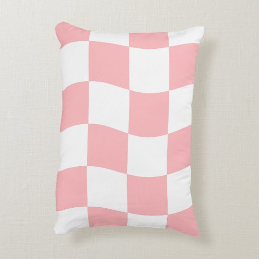 Pastel Pink White Checkerboard Pattern  アクセントクッション (裏面(縦))