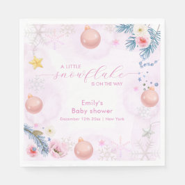 Pastel Pink Winter Snowflake Floral Baby Shower  スタンダードランチョンナプキン