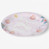 Pastel Pink Winter Snowflake Floral Baby Shower  ペーパープレート (アングル)