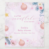 Pastel Pink Winter Snowflake Floral Baby Shower  ワインラベル (シングルラベル)