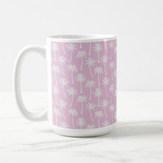PASTEL PINK WITH WHITE SUMMER TROPICAL PALM TREES コーヒーマグカップ (左)