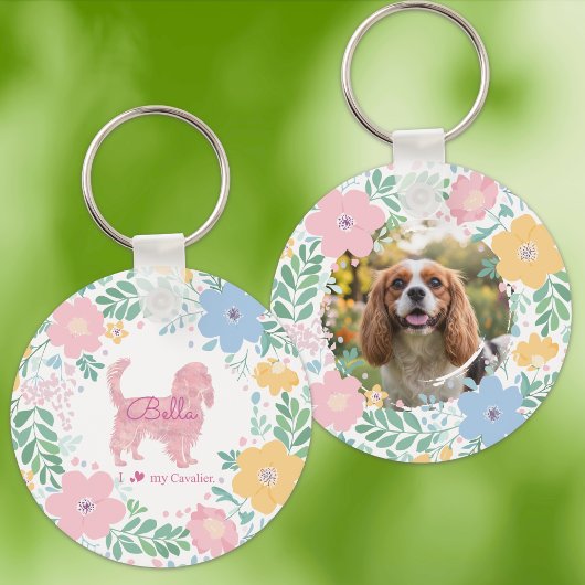 Pastel Pink Wreath Cavalier King Charles Spaniel  キーホルダー