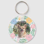 Pastel Pink Wreath Chihuahua - Custom Photo  キーホルダー (裏面)