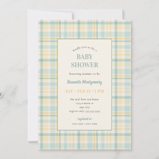 Pastel Plaid Baby Shower Invitation 招待状 (正面)