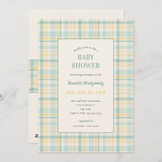 Pastel Plaid Baby Shower Invitation 招待状 (正面/裏面)
