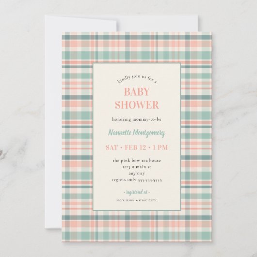 Pastel Plaid Baby Shower Invitation 招待状 (正面)