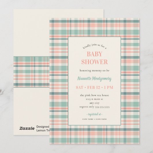 Pastel Plaid Baby Shower Invitation 招待状 (正面/裏面)
