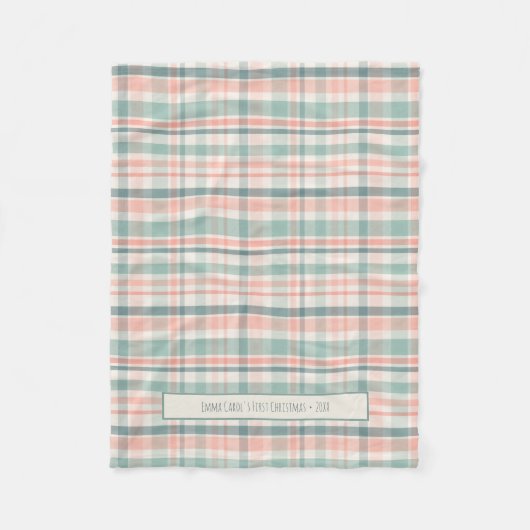 Pastel Plaid Baby's First Christmas フリースブランケット (正面)
