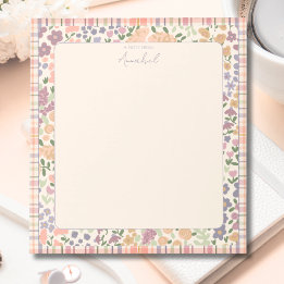 Pastel Plaid Floral Notepad with Personalization ノートパッド